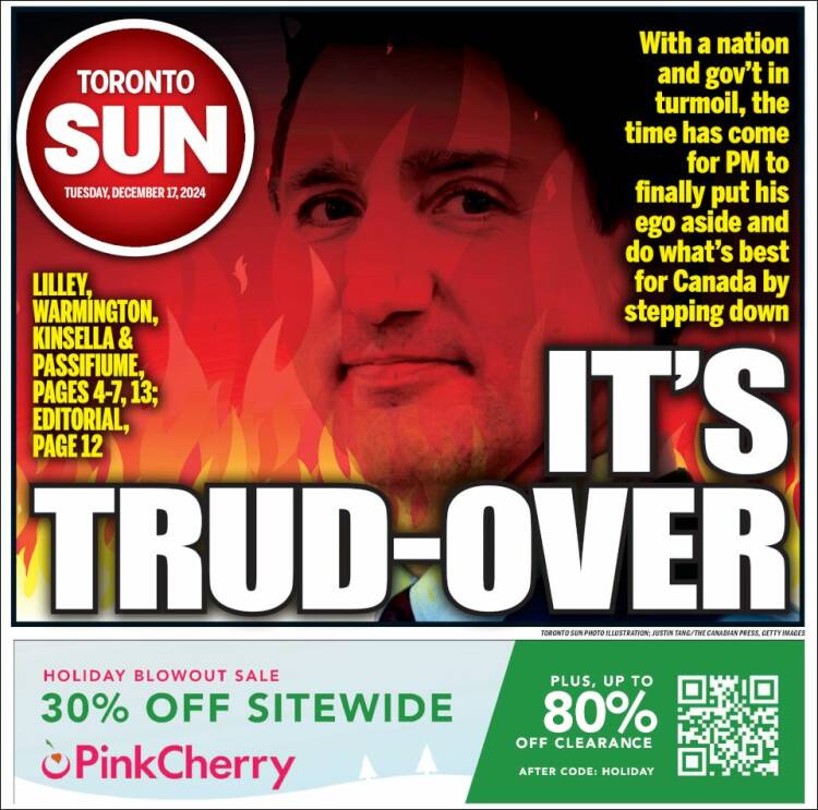 Portada de The Toronto Sun (Canadá)