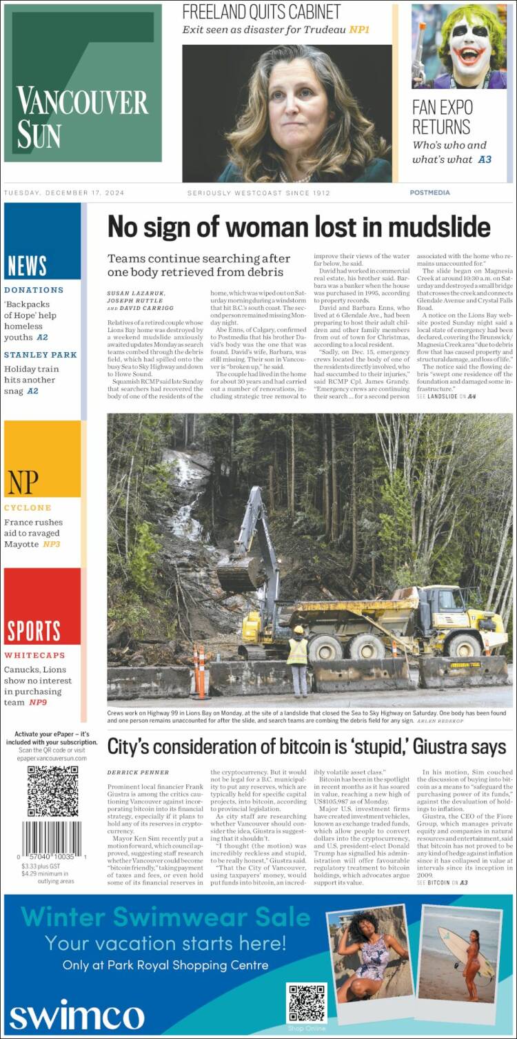 Portada de The Vancouver Sun (Canadá)