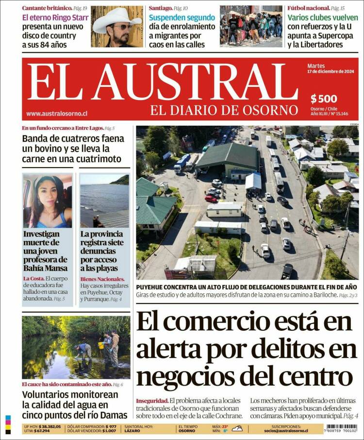 Portada de El Austral de Osorno (Chile)