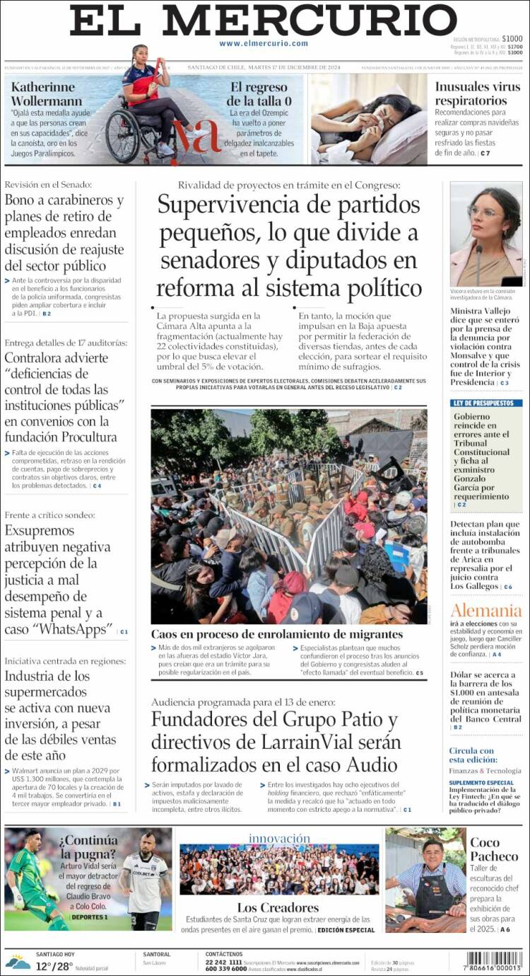 Portada de El Mercurio (Chile)