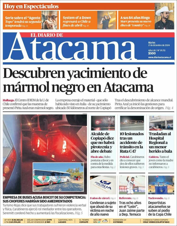 Portada de Diario de Atacama (Chile)