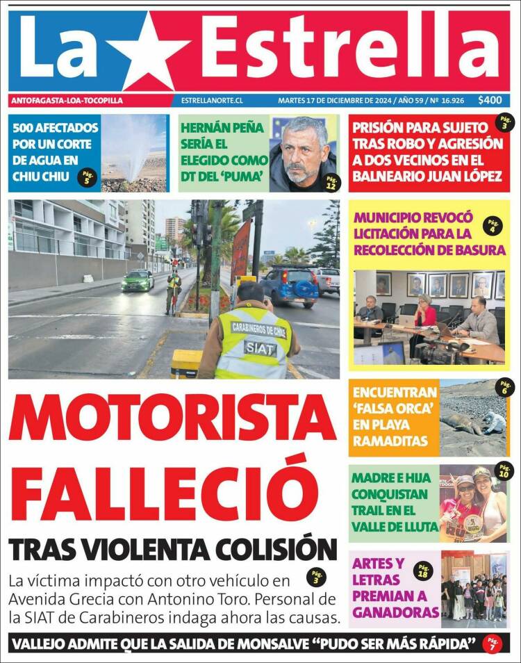 Portada de La Estrella de Tocopilla (Chile)