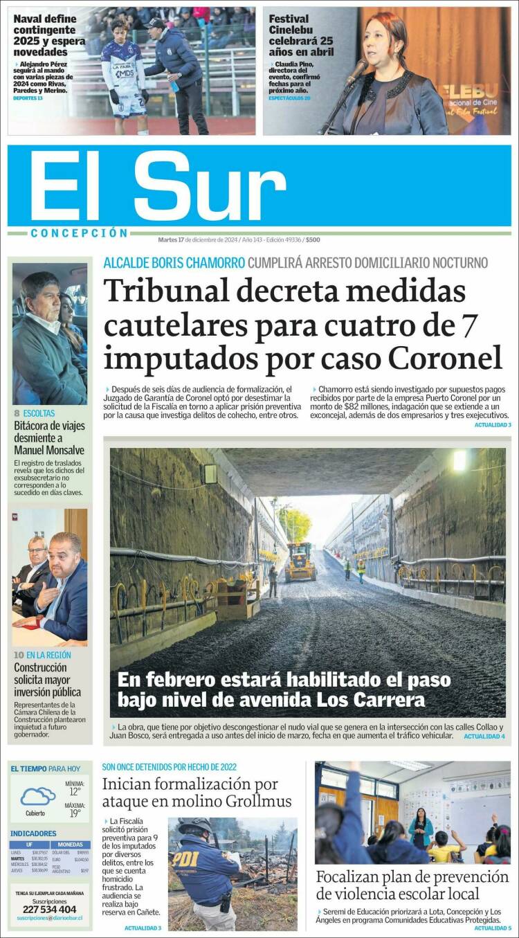 Portada de El Sur (Chile)