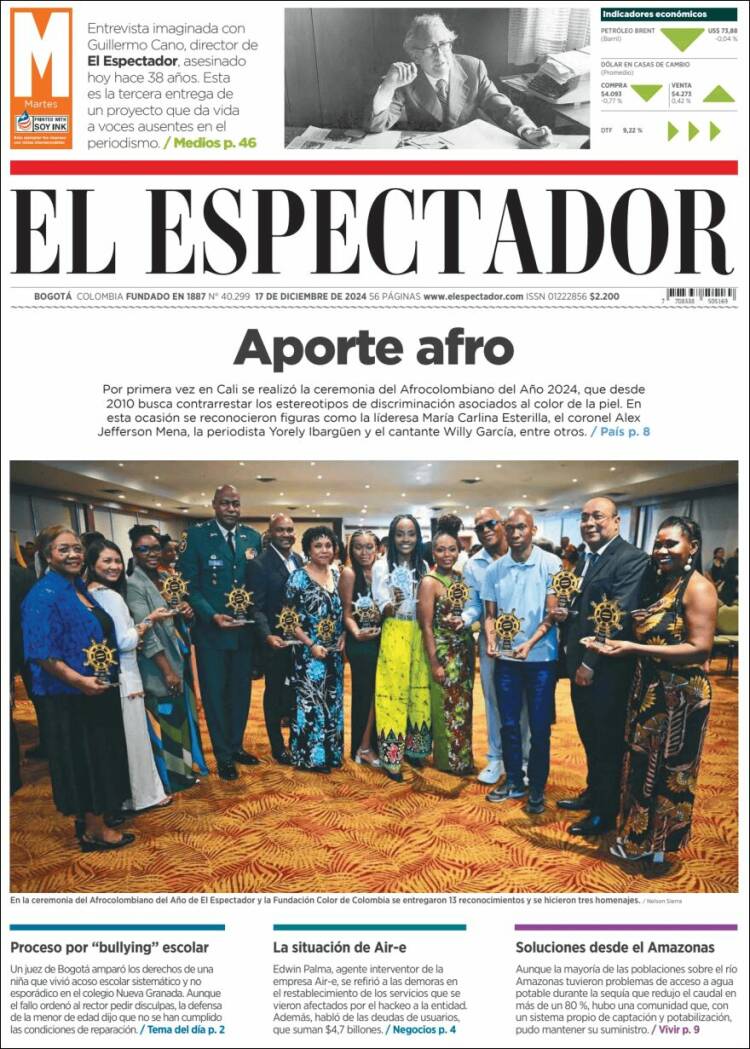 Portada de El Espectador (Colombia)