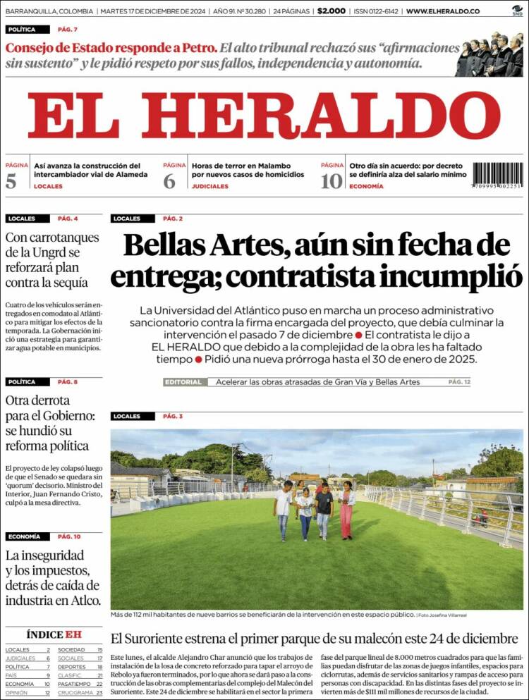 Portada de El Heraldo (Colombia)