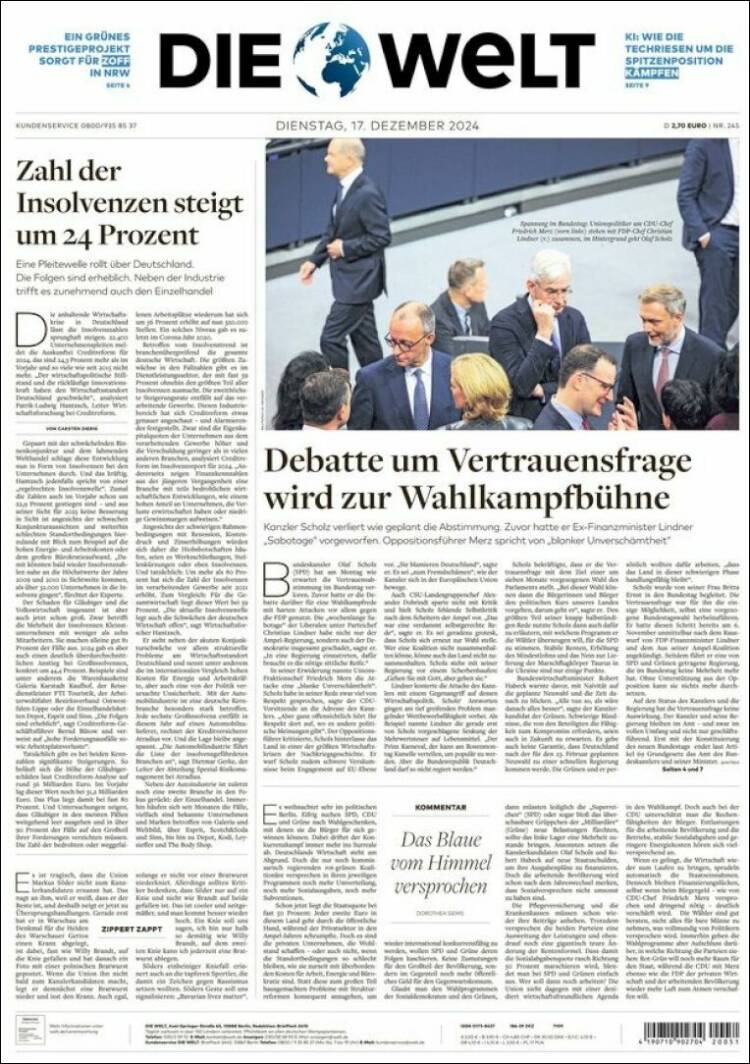 Portada de Die Welt (Alemania)
