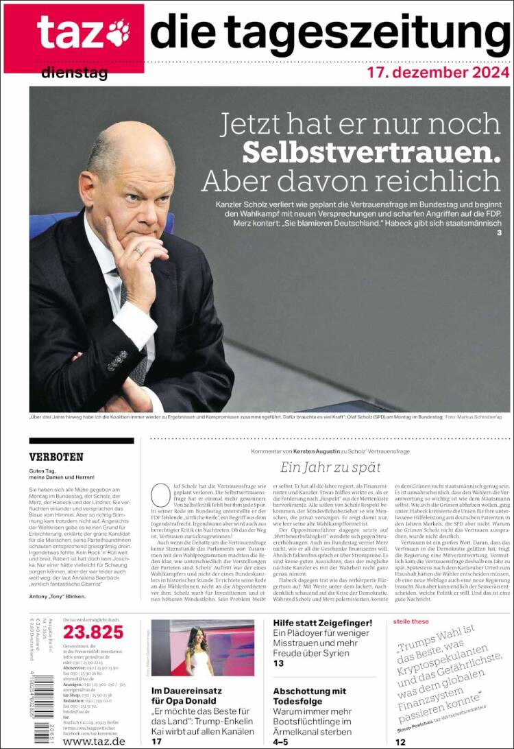 Portada de Die Tageszeitung (Alemania)