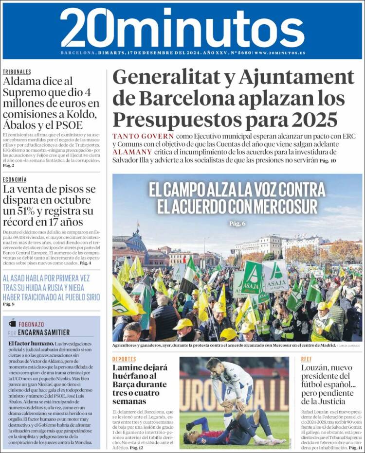 Portada de 20 Minutos - Barcelona (España)