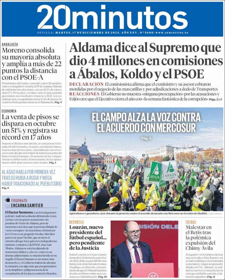Portada de 20 Minutos - Sevilla (España)