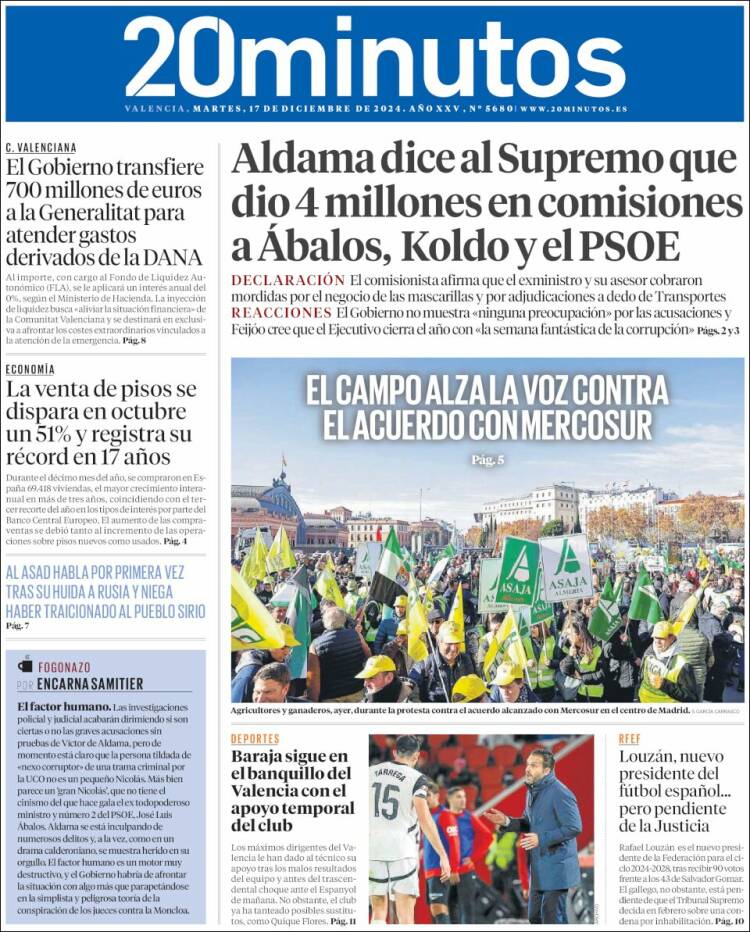 Portada de 20 Minutos - Valencia (España)