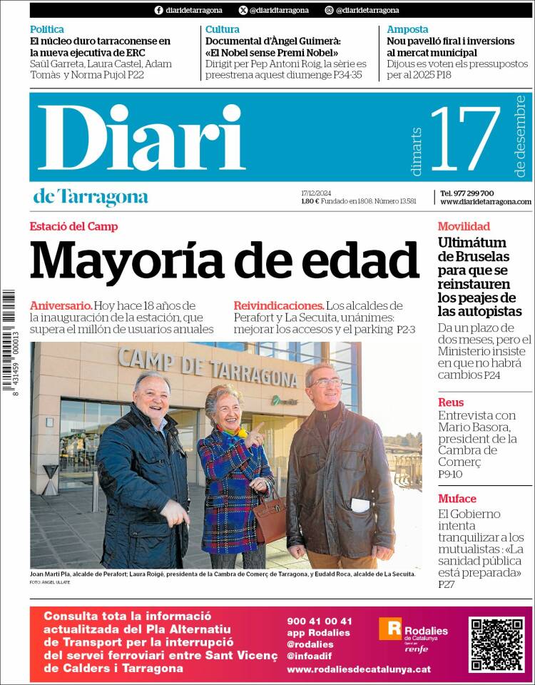 Portada de Diari de Tarragona (España)