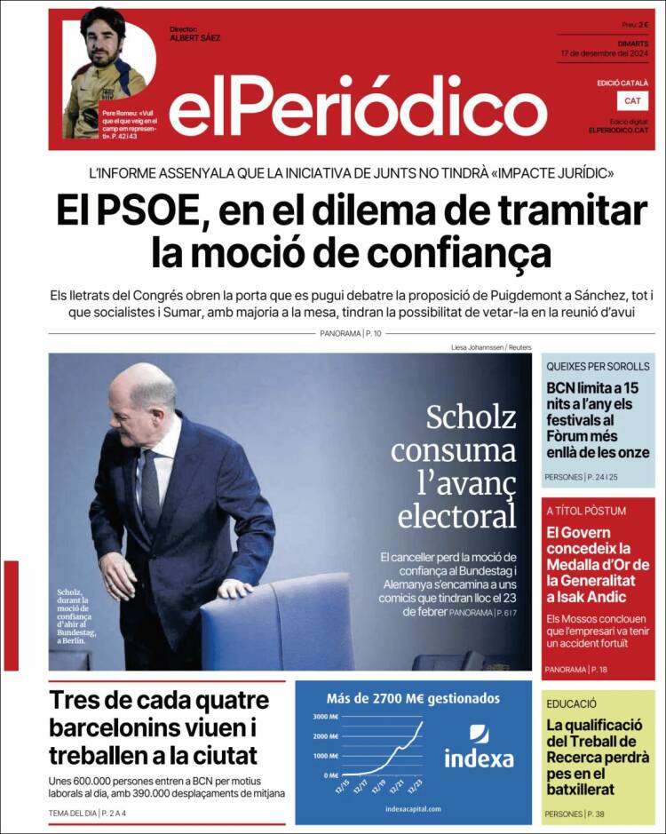 Portada de El Periódico de Catalunya (España)
