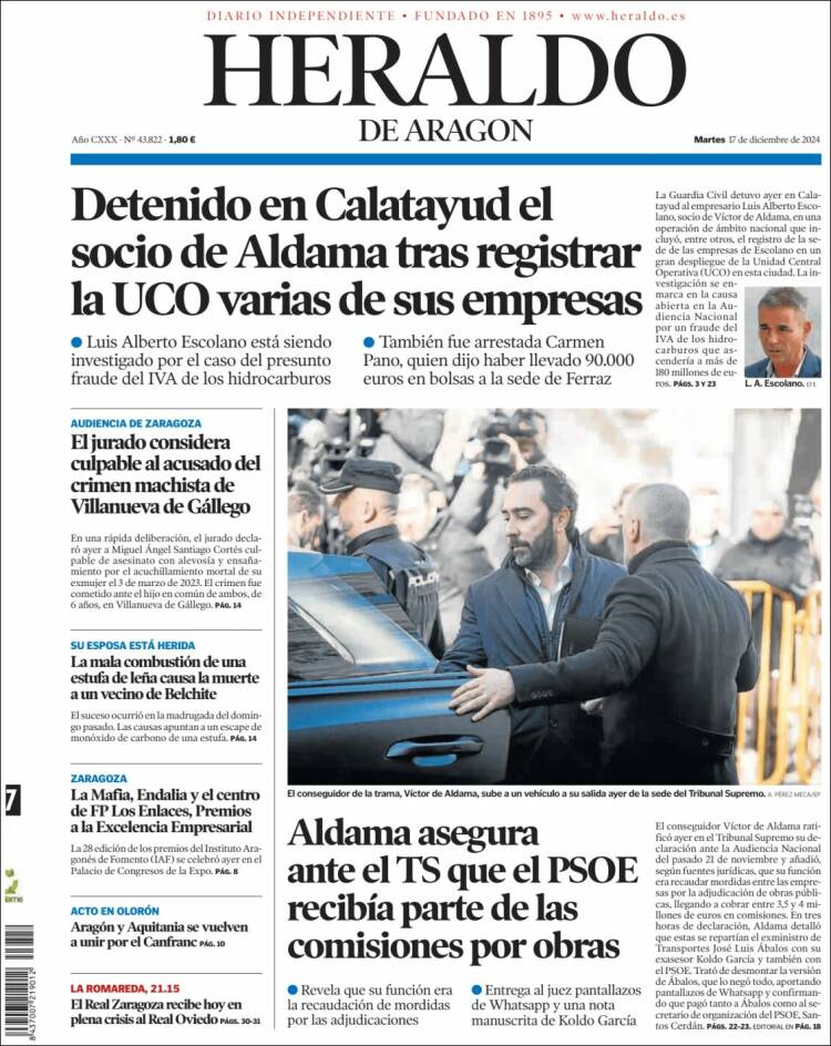 Portada de Heraldo de Aragón (España)