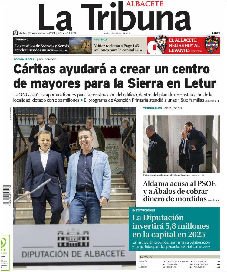Portada de La Tribuna de Albacete (España)