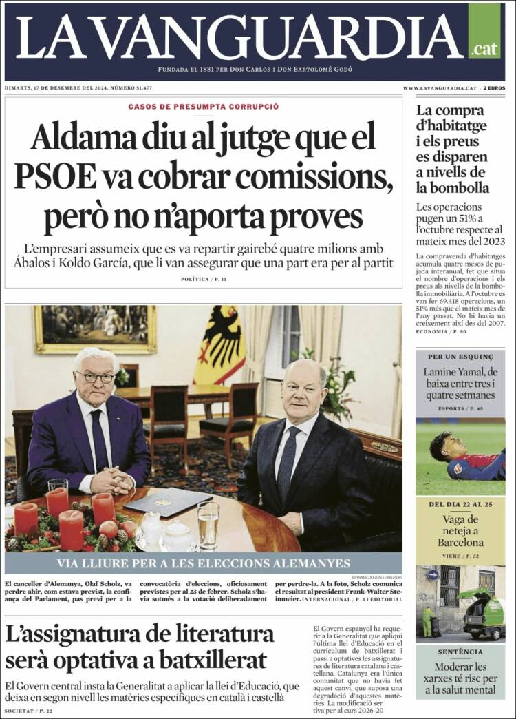 Portada de La Vanguardia (España)