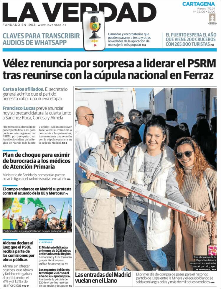 Portada de La Verdad de Cartagena (España)