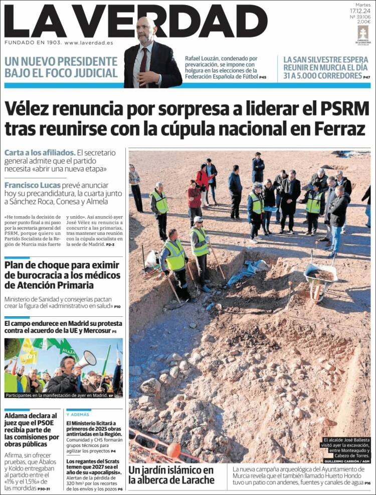Portada de La Verdad de Murcia (España)