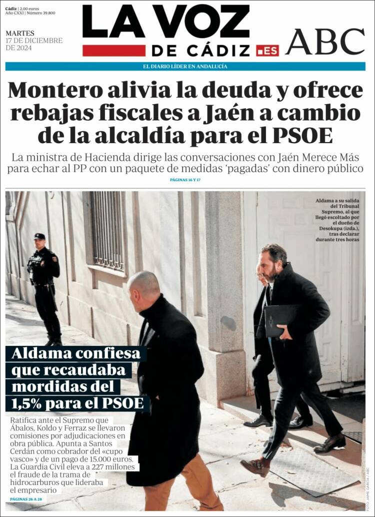 Portada de La Voz de Cádiz (España)