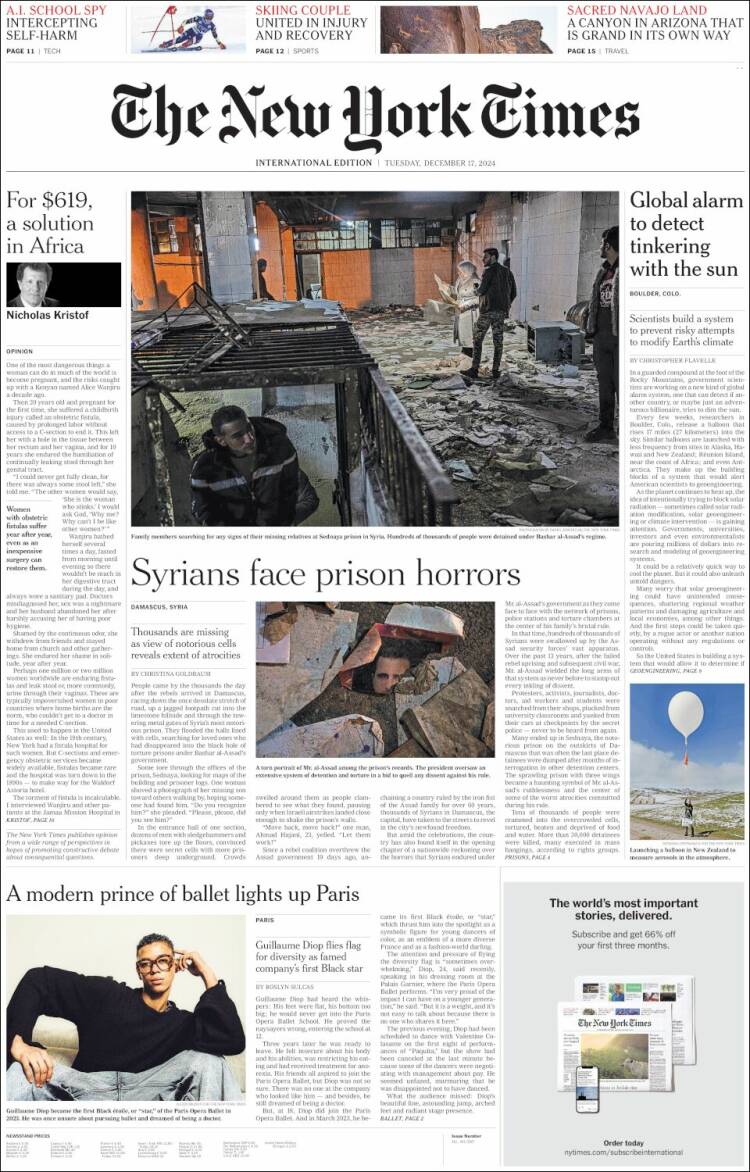 Portada de International New York Times (Europa)
