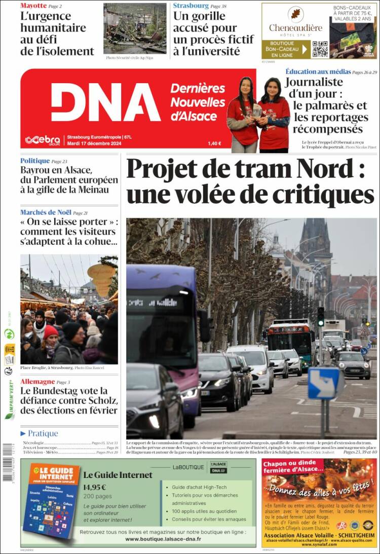 Portada de Les Dernières Nouvelles d'Alsace (Francia)