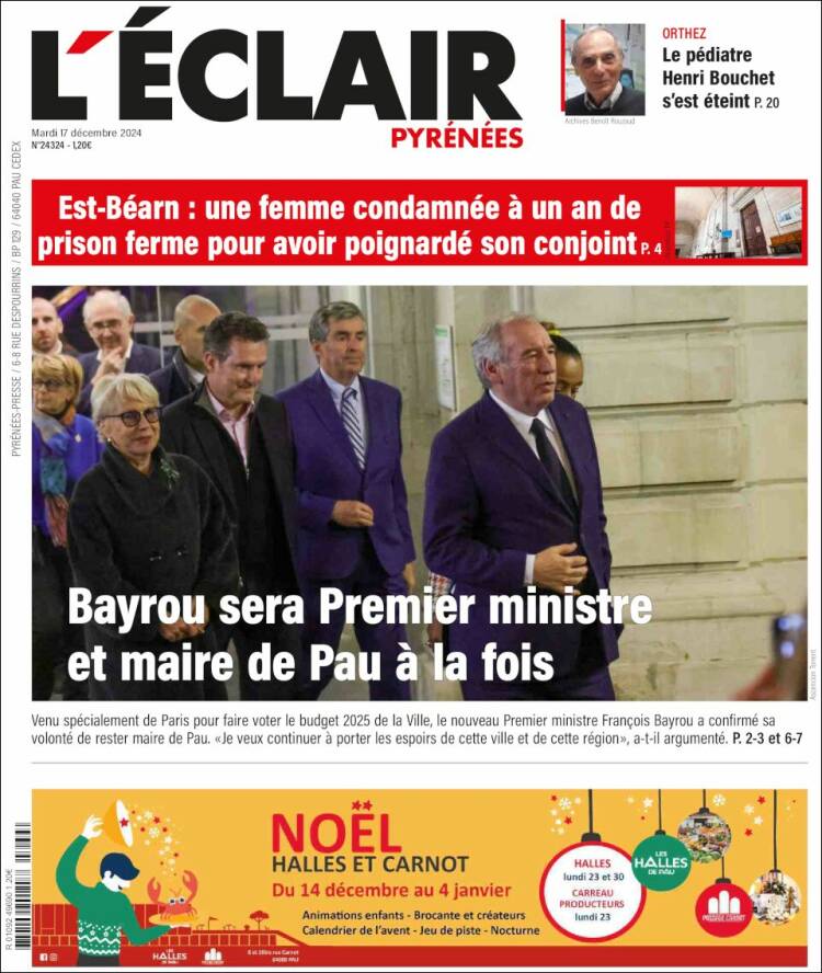 Portada de L'Eclair des Pyrénées (Francia)