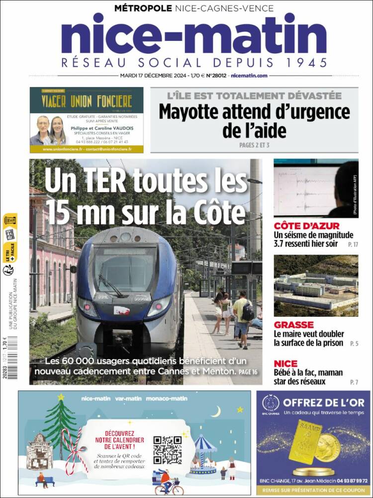 Portada de Nice-Matin (Francia)