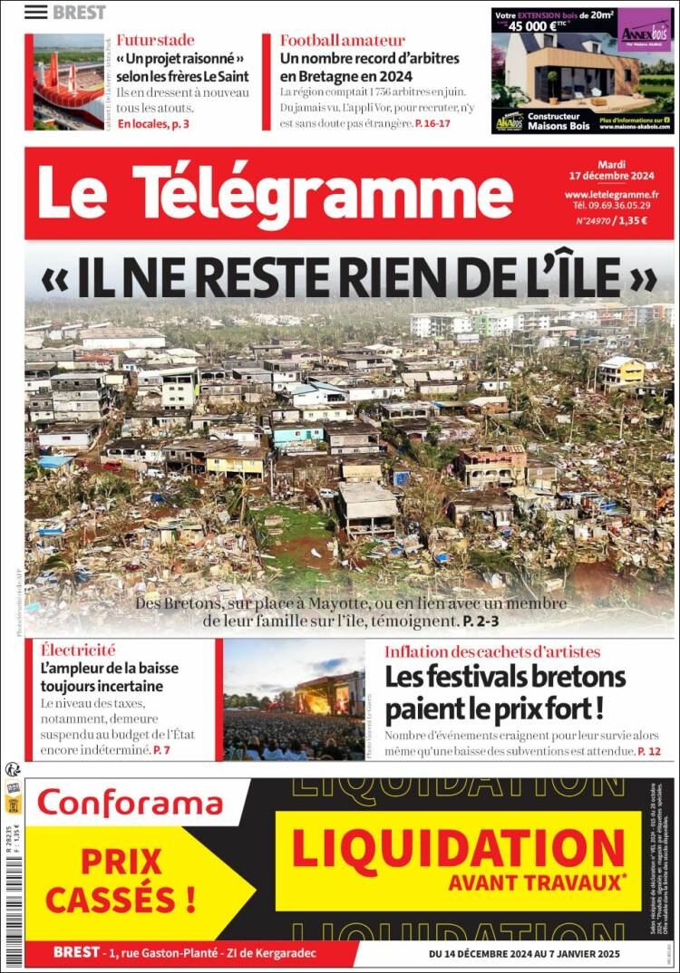 Portada de Télégramme (Francia)