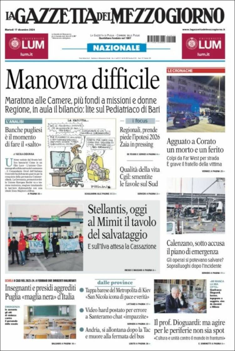 Portada de La Gazzetta del Mezzogiorno (Italia)