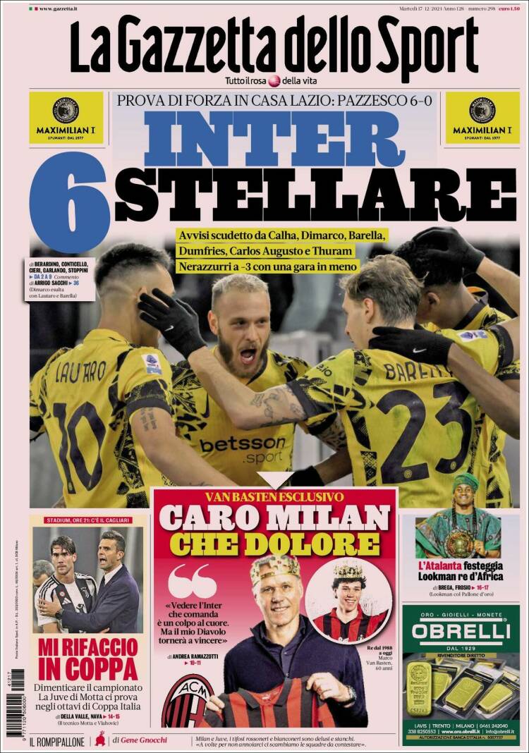 Portada de La Gazzetta dello Sport (Italia)