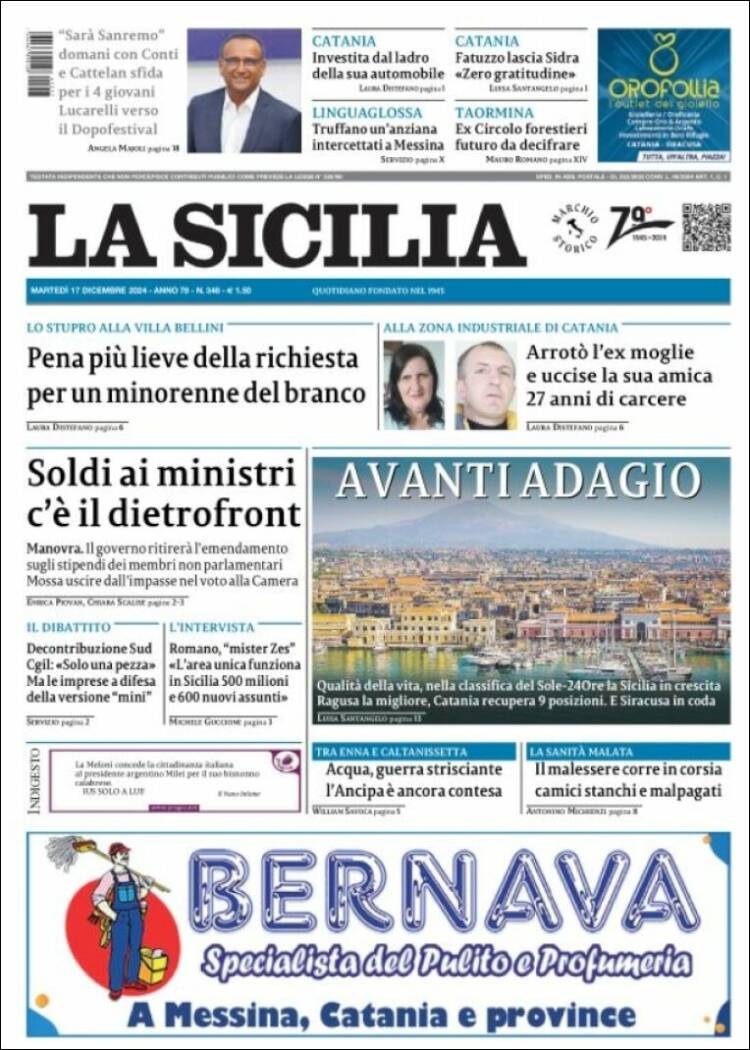 Portada de La Sicilia (Italia)