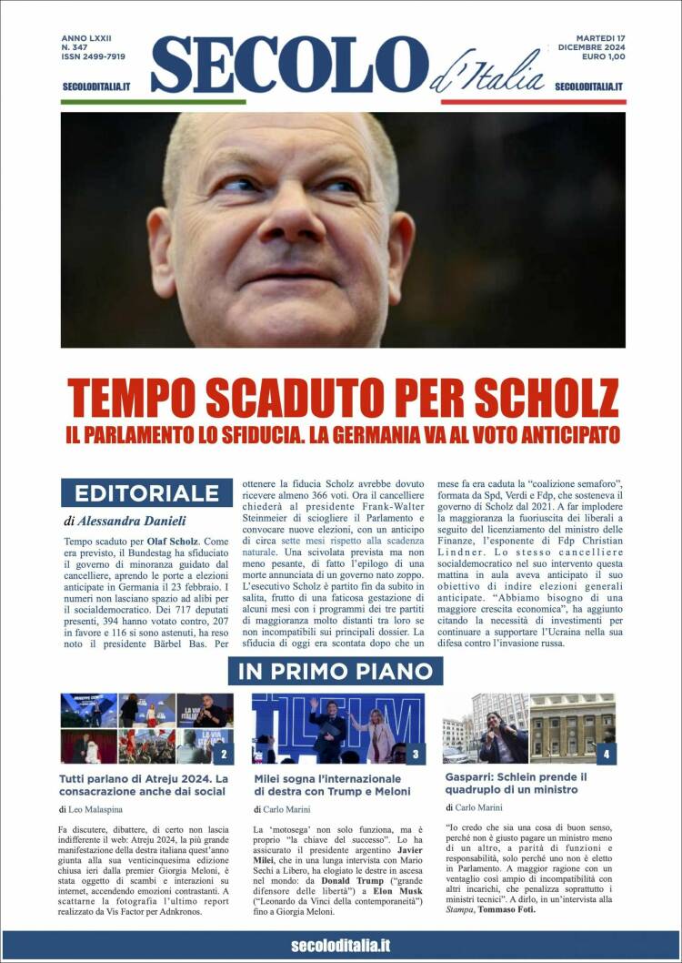 Portada de Secolo d'Italia (Italia)
