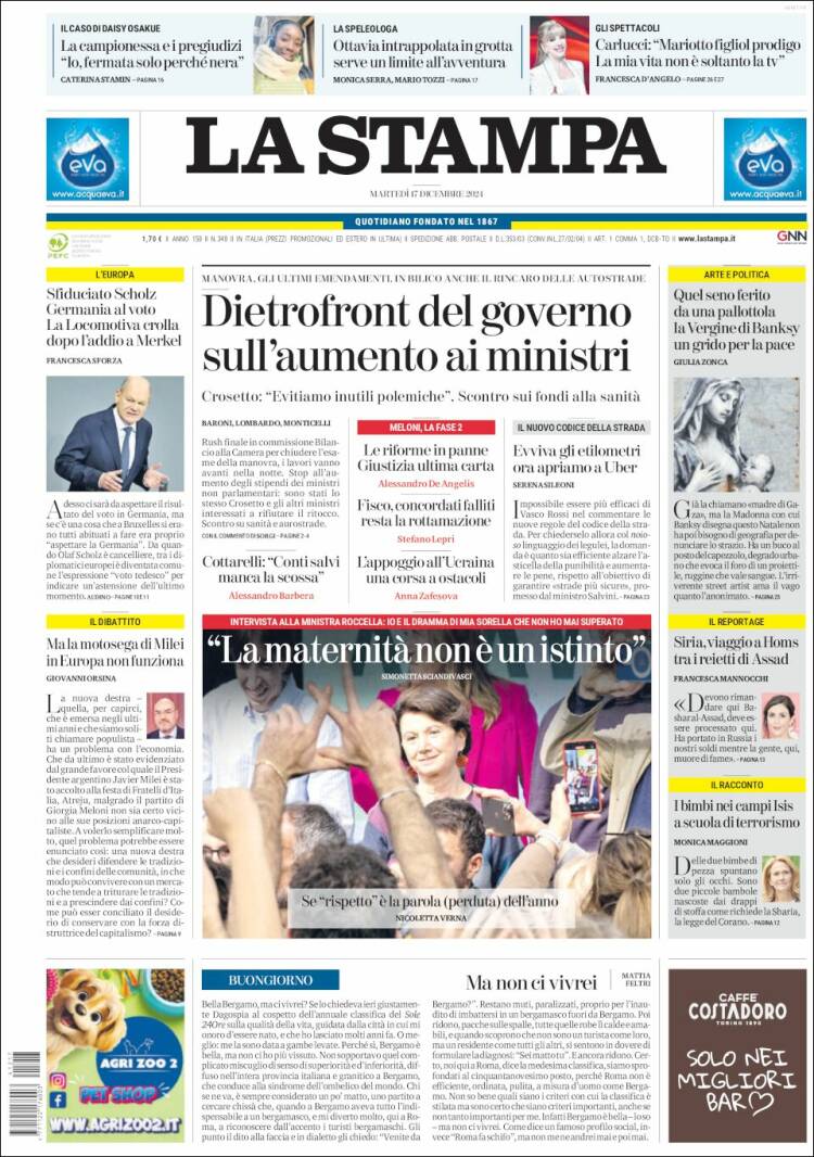 Portada de La Stampa (Italia)