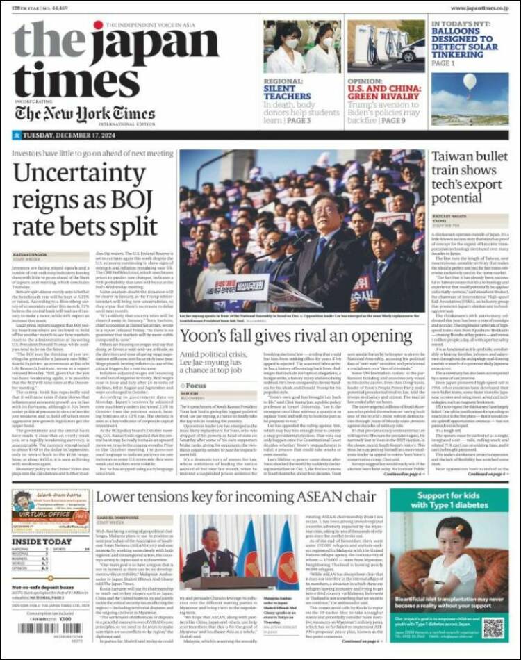 Portada de The Japan Times (Jap&oacute;n)