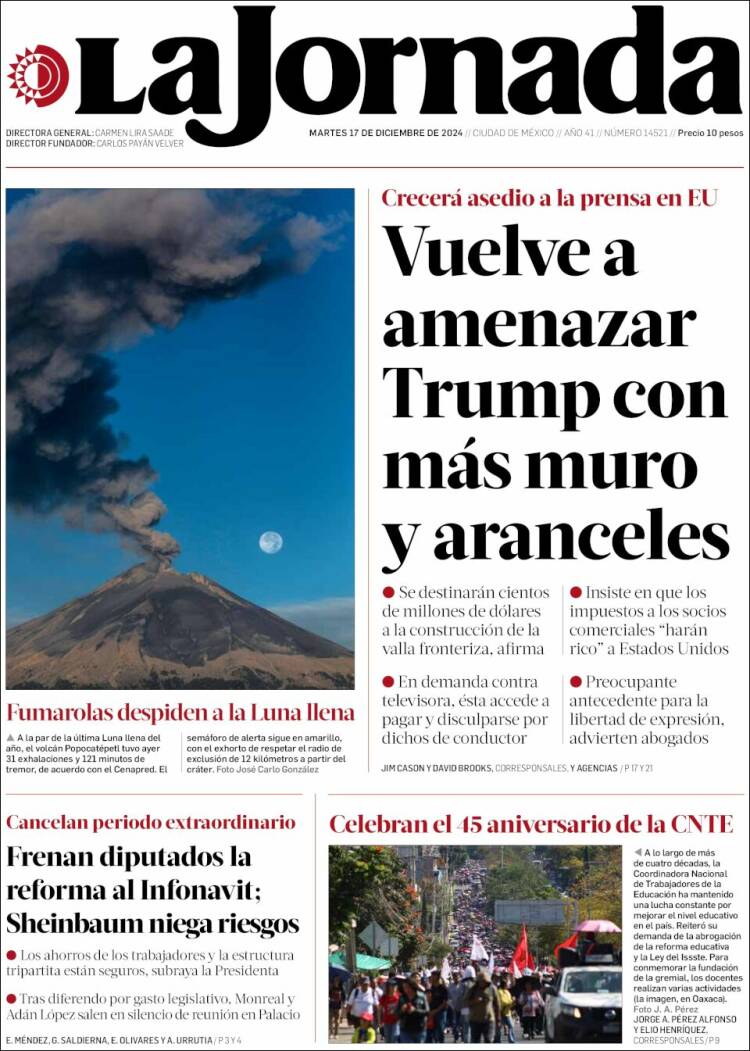 Portada de La Jornada (México)