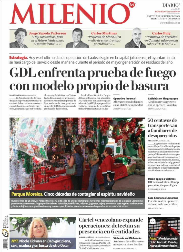 Portada de Milenio - Jalisco (México)