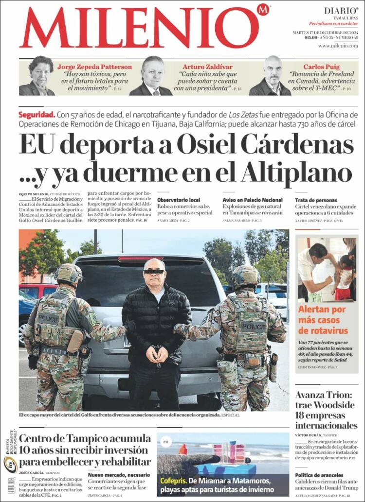 Portada de Milenio - Tamaulipas (México)