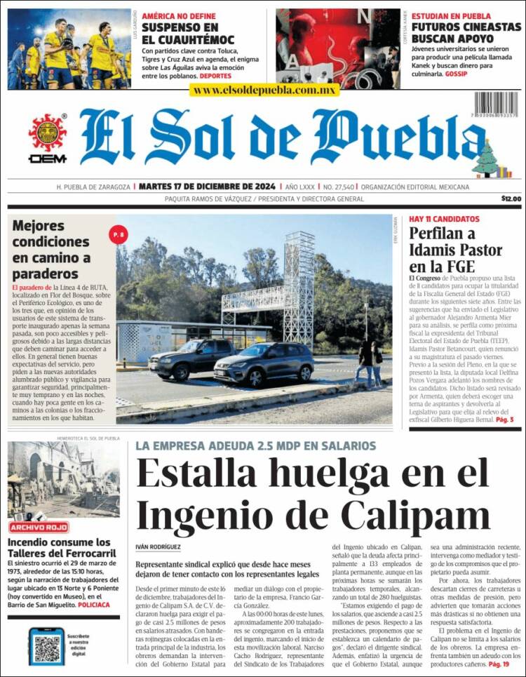 Portada de El Sol de Puebla (México)