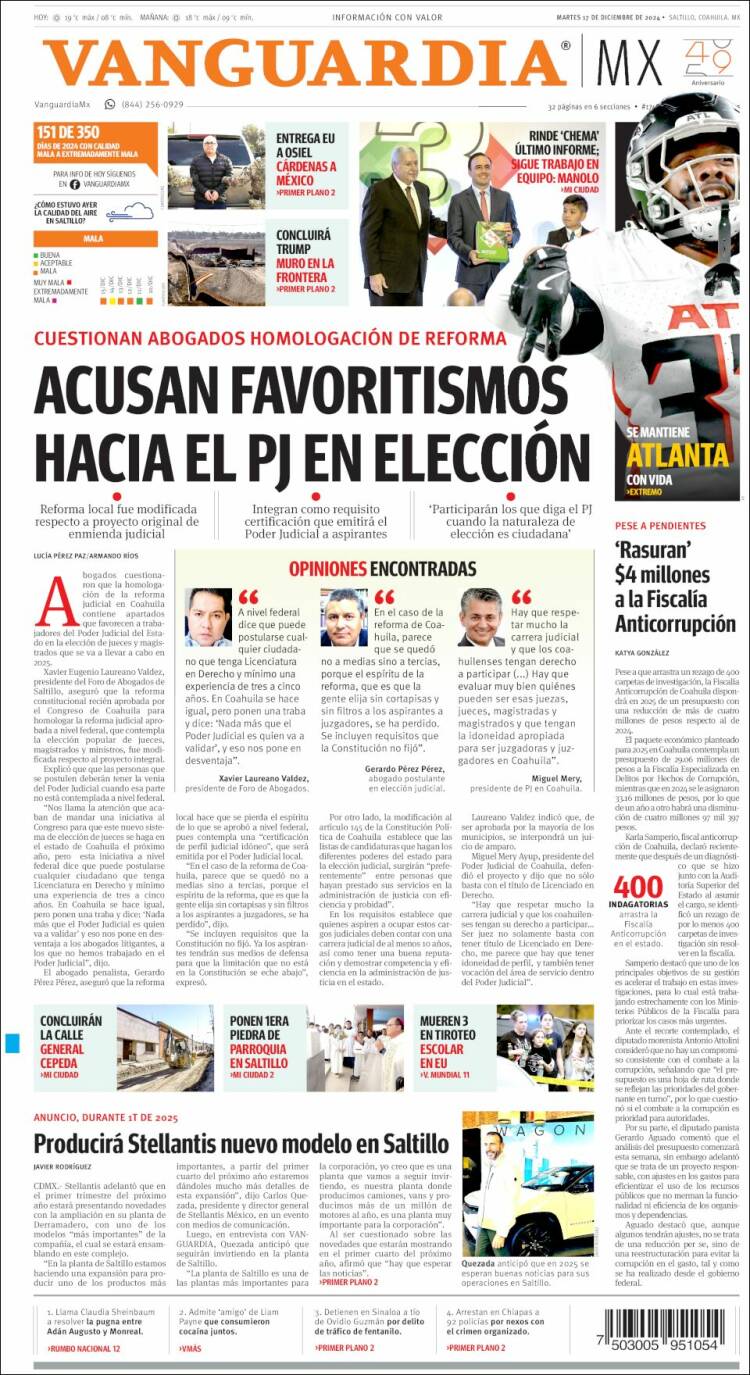 Portada de Vanguardia (México)