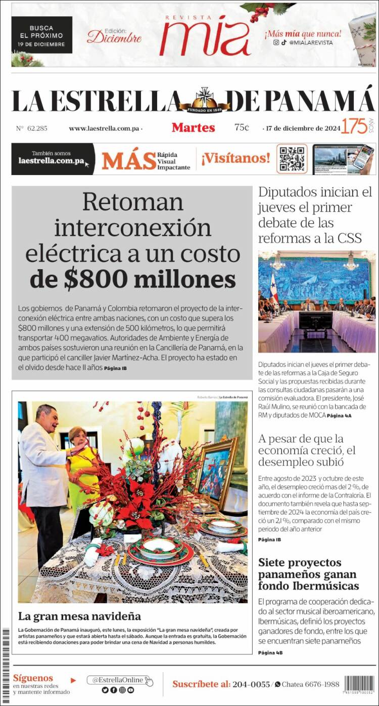 Portada de La Estrella de Panamá (Panamá)