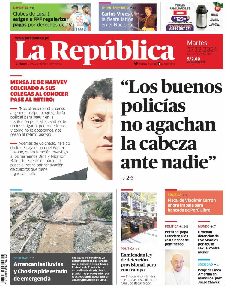 Portada de La Republica (Per&uacute;)