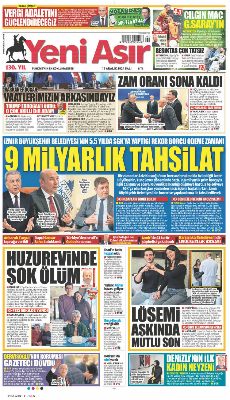 Portada de Yeni Asır (Turqu&iacute;a)