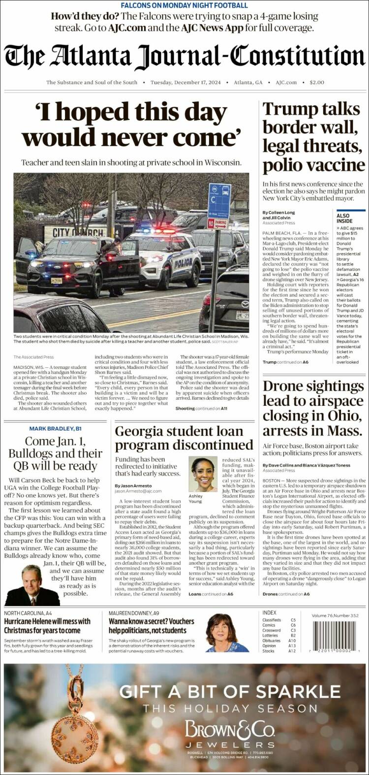 Portada de The Atlanta Journal-Constitution (USA)