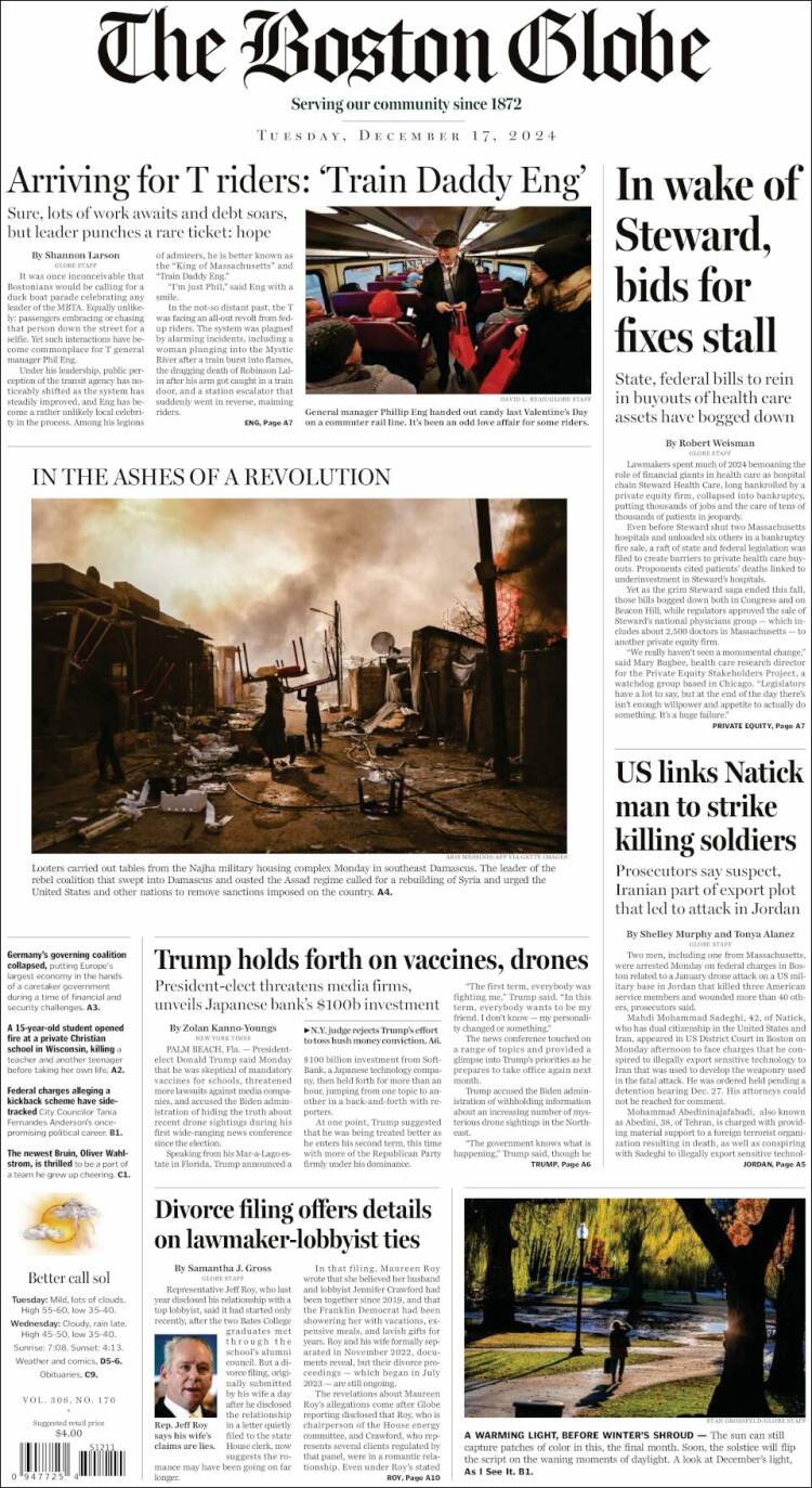 Portada de Boston Globe (USA)