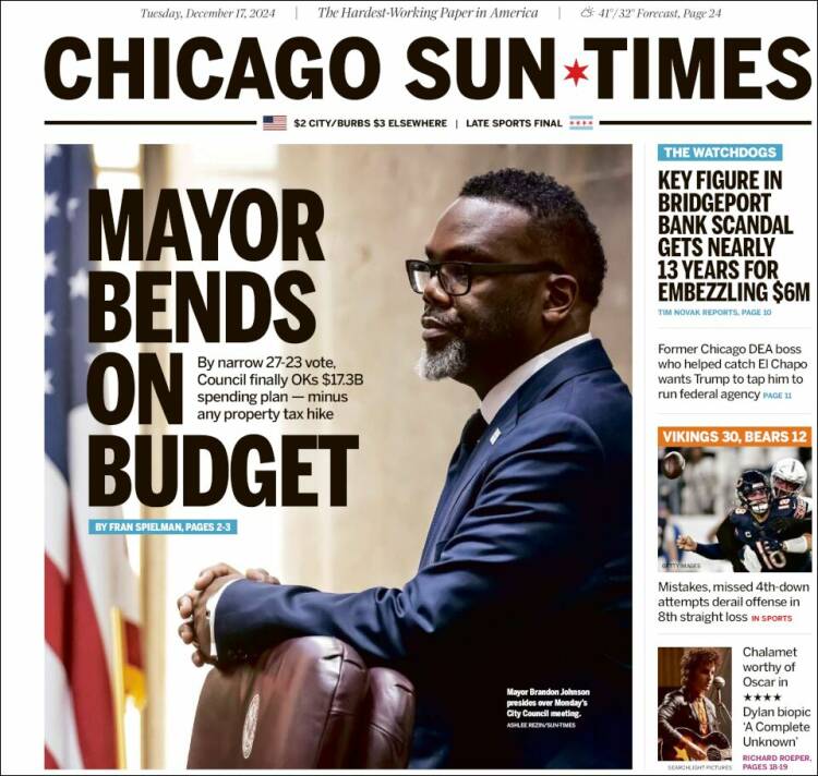 Portada de Chicago Sun-Times (USA)
