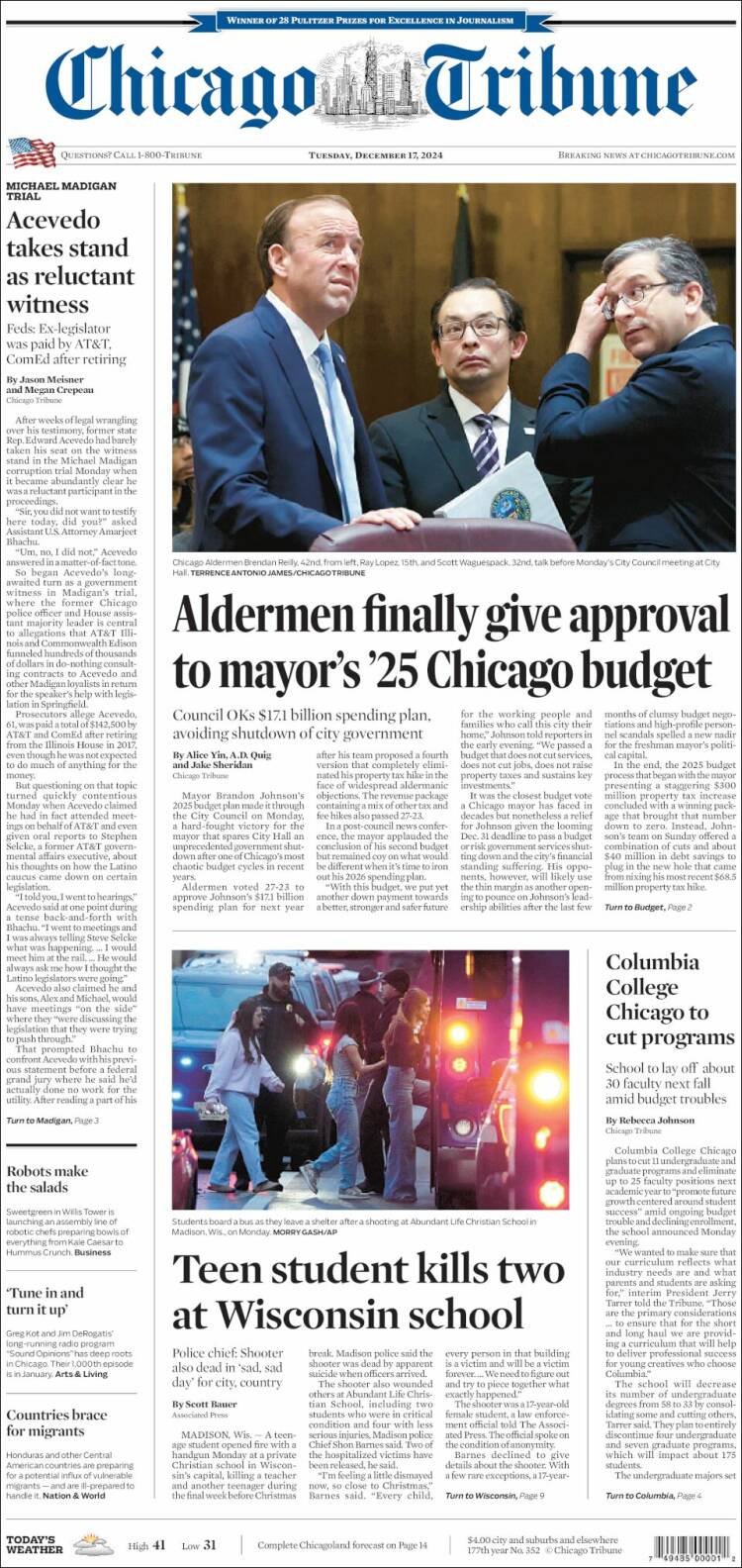 Portada de Chicago Tribune (USA)