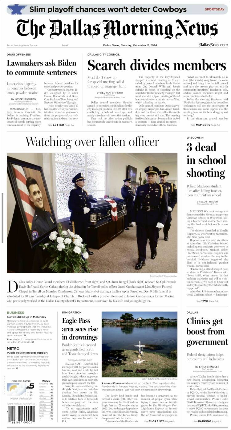 Portada de Dallas Morning News (USA)