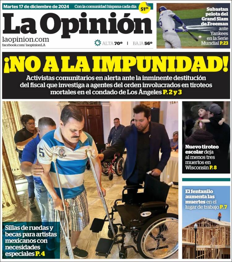 Portada de La Opinión (USA)