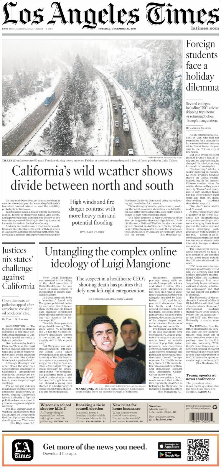 Portada de Los Angeles Times (USA)