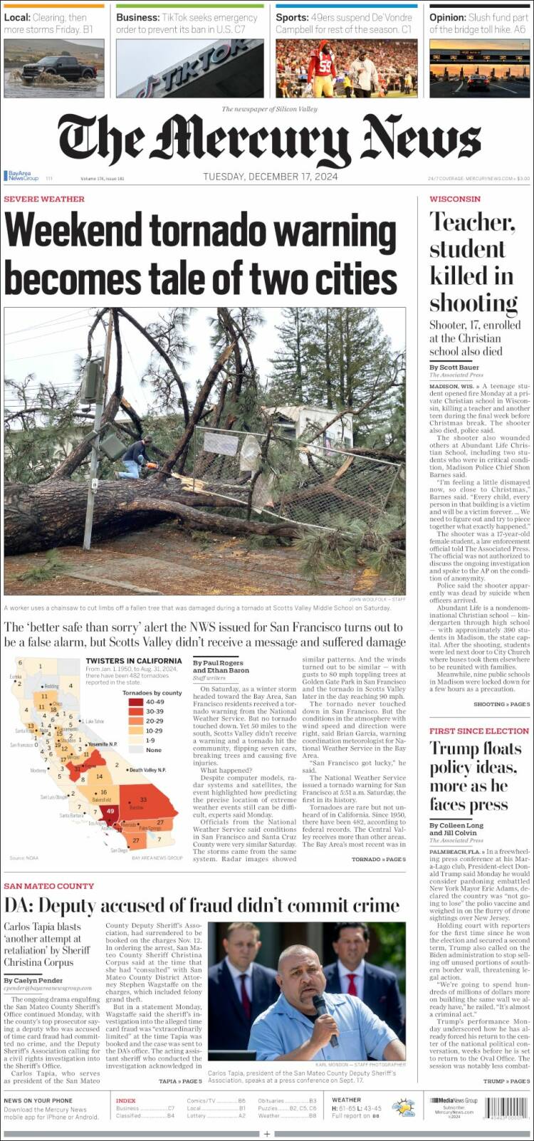 Portada de San Jose Mercury News (USA)