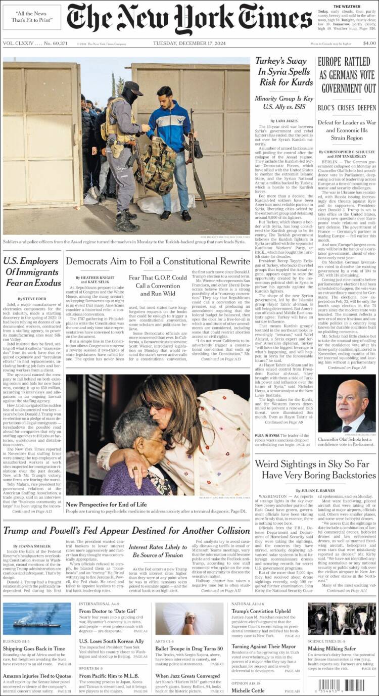 Portada de New York Times (USA)